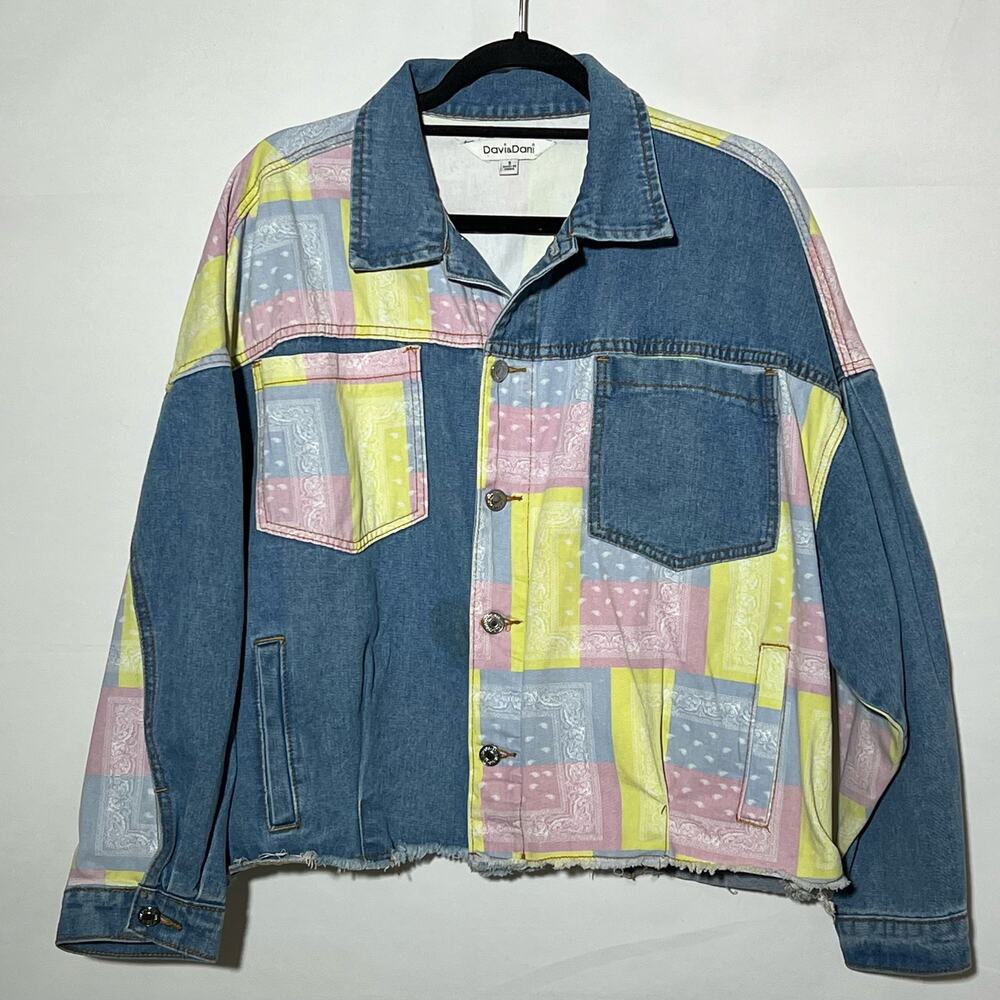 True Vintage 80’s Davi & Dani Patchwork Bandana  Jean Jacket Women’s Size S